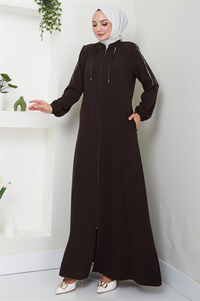 Şeritli Spor Ferace Kahverengi HM2483