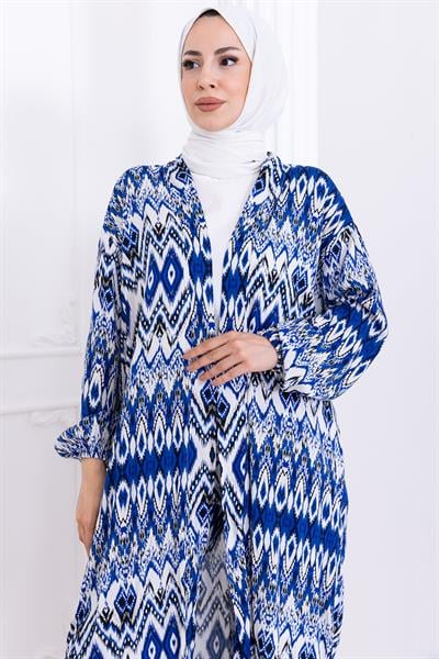 Seva Desenli Viskon Kimono Takım Mavi HM2762