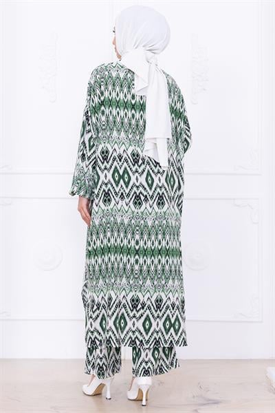Seva Desenli Viskon Kimono Takım Yeşil HM2762