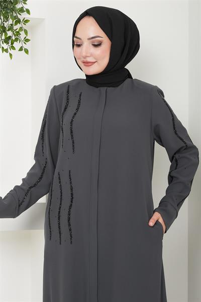 Sevgi Taşlı Ferace Gri HM2481