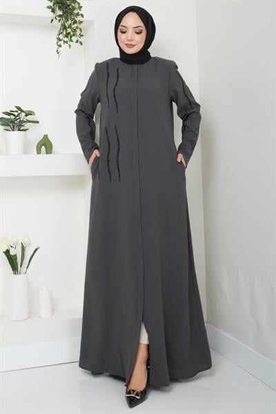 Sevgi Taşlı Ferace Gri HM2481