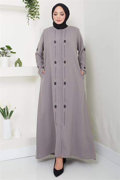 Simge Taşlı Ferace Gri HM2480