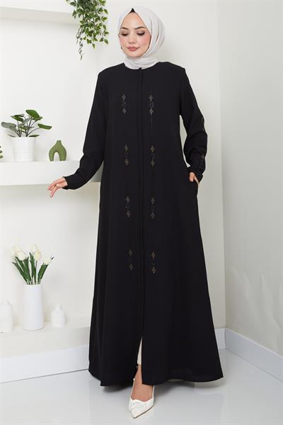 Simge Taşlı Ferace Siyah HM2480