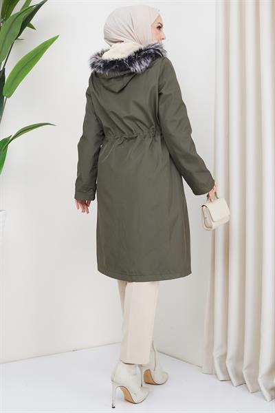 Süs Cepli İçi Kürklü Mont Haki HM2322