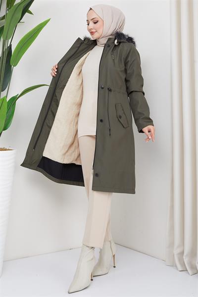 Süs Cepli İçi Kürklü Mont Haki HM2322