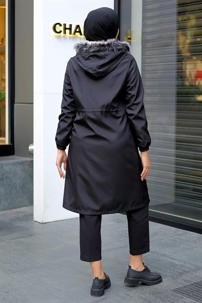 Süs Cepli İçi Peluş Mont Siyah HM2295