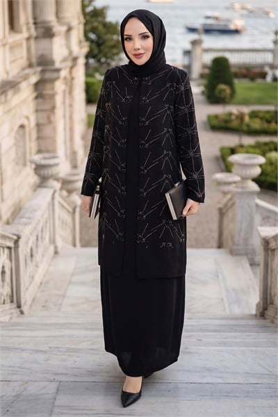 Takım Görünümlü Anne Abiyesi Siyah HM2950