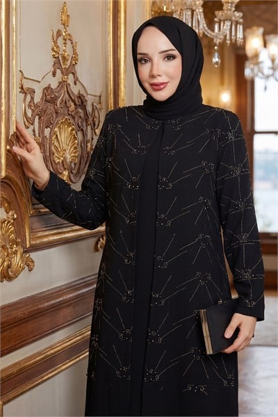 Takım Görünümlü Anne Abiyesi Siyah HM2950
