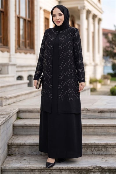 Takım Görünümlü Anne Abiyesi Siyah HM2950