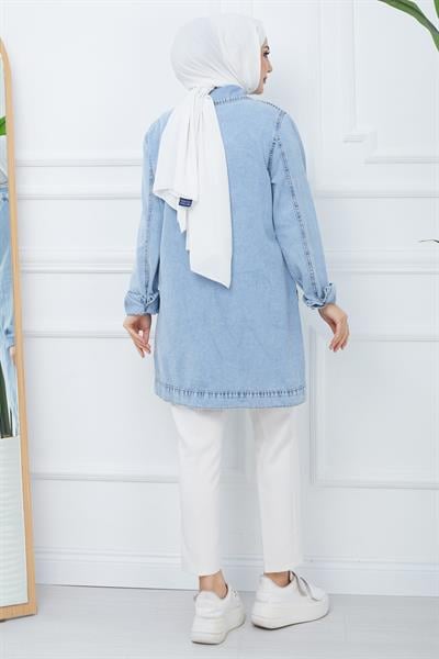 Taş Baskılı Kot Ceket Mavi HM2377