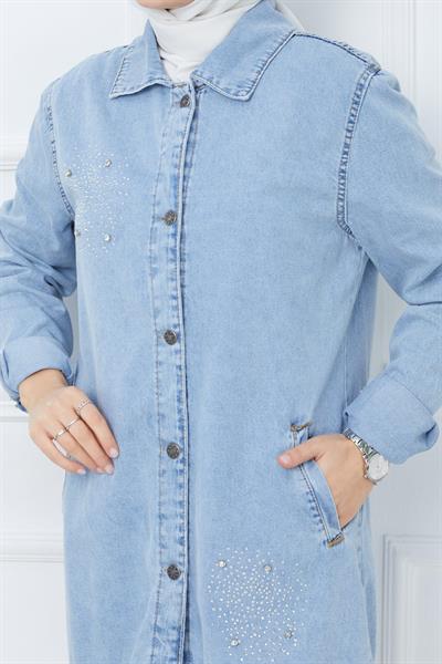 Taş Baskılı Kot Ceket Mavi HM2377