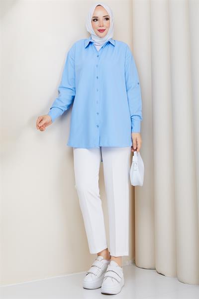 Tesettür Gömlek Mavi HM2894