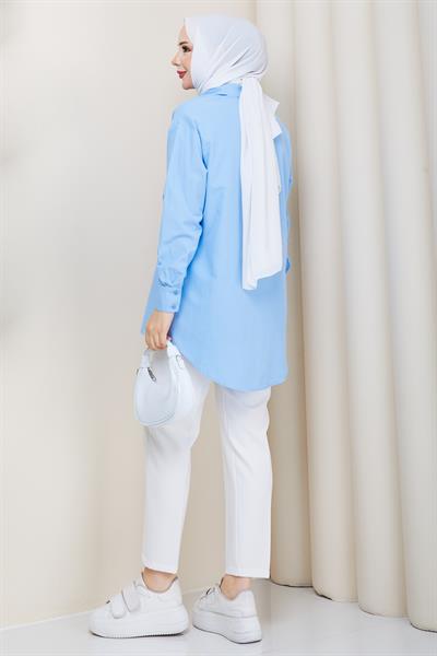 Tesettür Gömlek Mavi HM2894