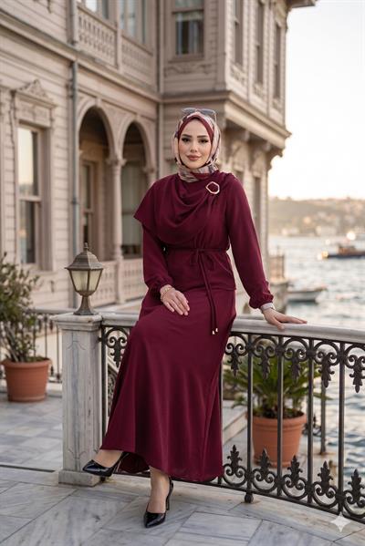 Toka Detaylı Etekli Ayrobin Takım Bordo HM2913