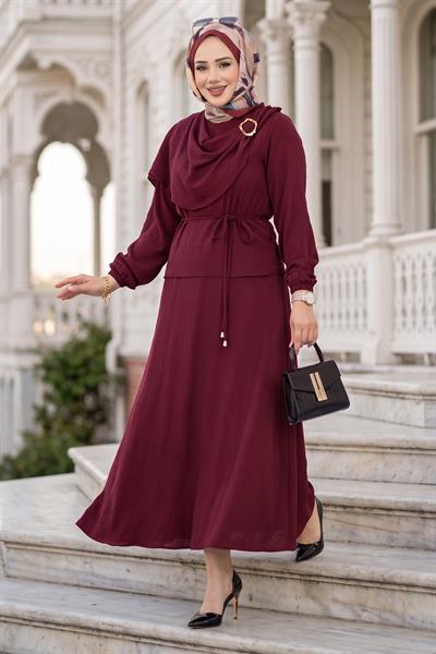 Toka Detaylı Etekli Ayrobin Takım Bordo HM2913