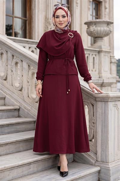 Toka Detaylı Etekli Ayrobin Takım Bordo HM2913