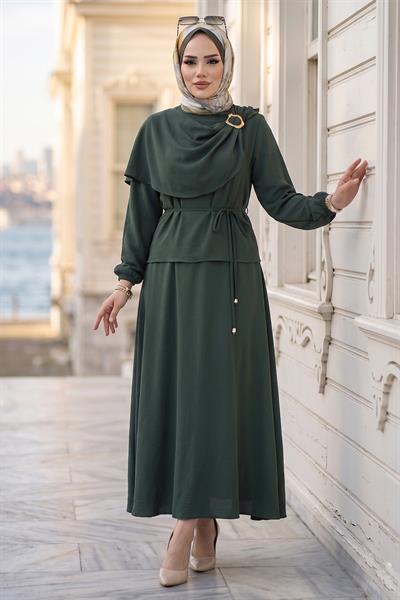 Toka Detaylı Etekli Ayrobin Takım Haki HM2913