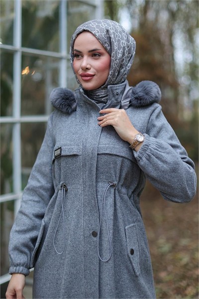 Tünel Detaylı Kaşe Kaban Gri HM2980