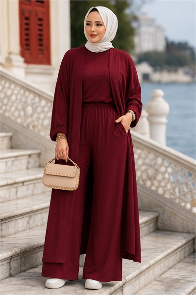 Üçlü Penye Takım Bordo HM2954
