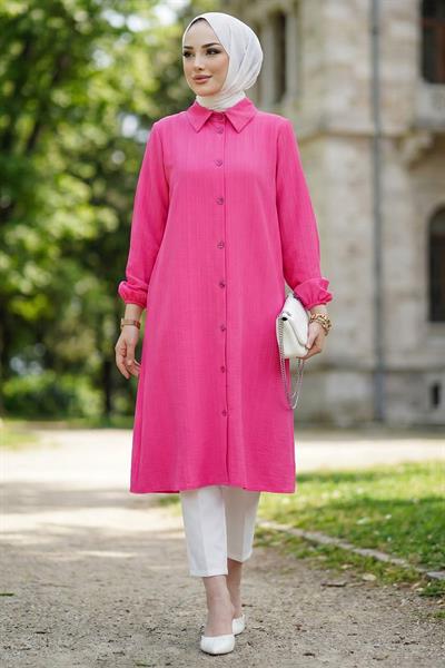 Uzun Düğmeli Tunik Fuşya HM262109