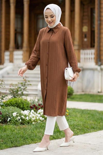 Uzun Düğmeli Tunik Kahverengi HM262109