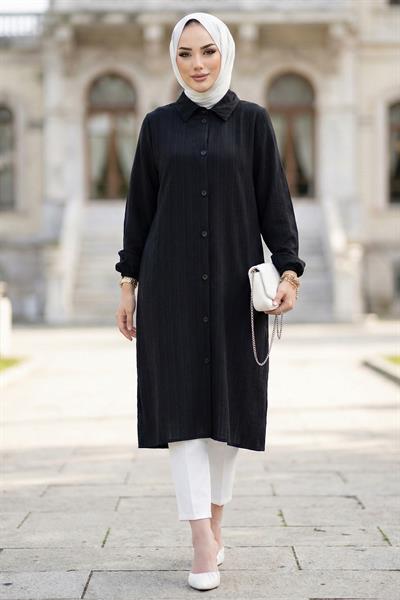 Uzun Düğmeli Tunik Siyah HM262109