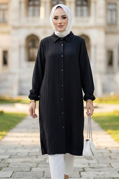 Uzun Düğmeli Tunik Siyah HM262109