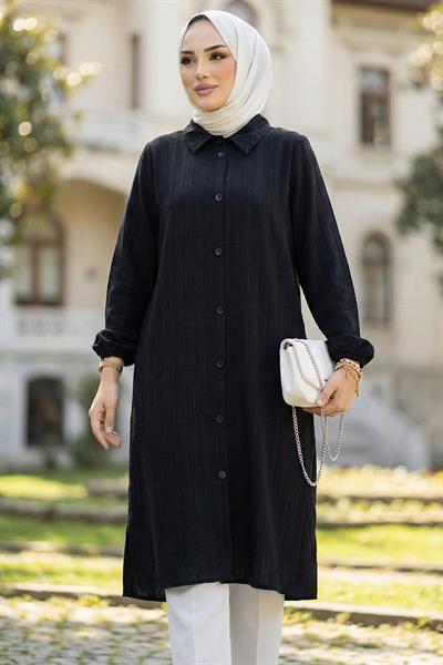 Uzun Düğmeli Tunik Siyah HM262109