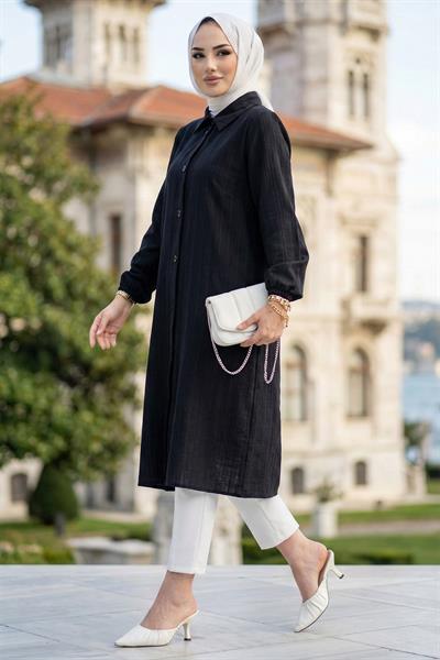Uzun Düğmeli Tunik Siyah HM262109