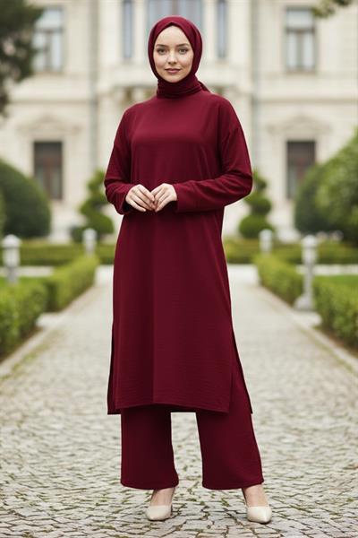 Uzun Tunikli Ayrobin Takım Bordo HM2770