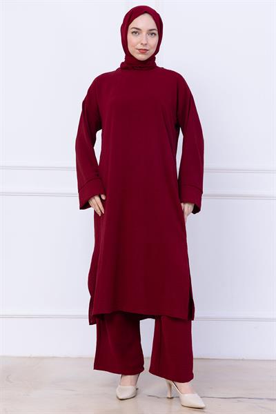 Uzun Tunikli Ayrobin Takım Bordo HM2770