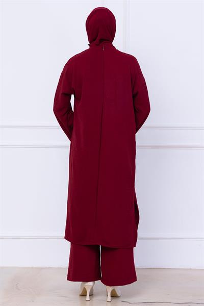 Uzun Tunikli Ayrobin Takım Bordo HM2770