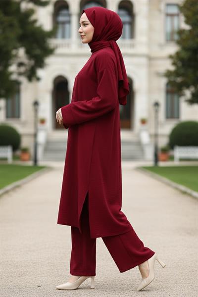 Uzun Tunikli Ayrobin Takım Bordo HM2770