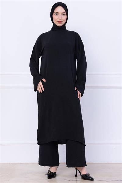 Uzun Tunikli Ayrobin Takım Siyah HM2770