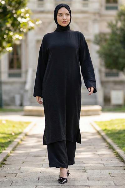 Uzun Tunikli Ayrobin Takım Siyah HM2770