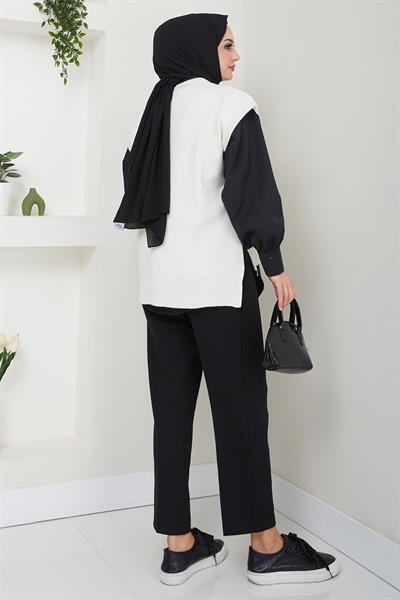 V Yaka Triko Süveter Krem HM2635