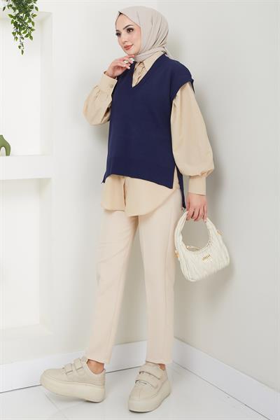 V Yaka Triko Süveter Lacivert HM2635