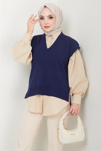 V Yaka Triko Süveter Lacivert HM2635