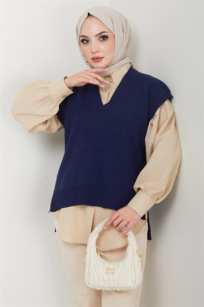 V Yaka Triko Süveter Lacivert HM2635
