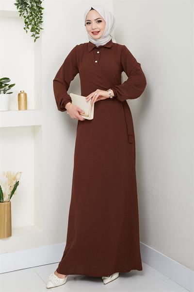 Yandan Bağlamalı Ayrobin Elbise Kahverengi HM2729