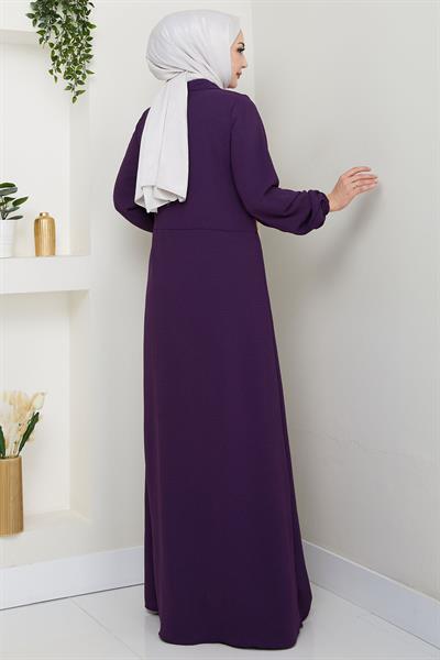Yandan Bağlamalı Ayrobin Elbise Mor HM2729