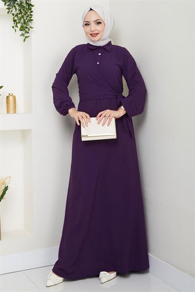 Yandan Bağlamalı Ayrobin Elbise Mor HM2729