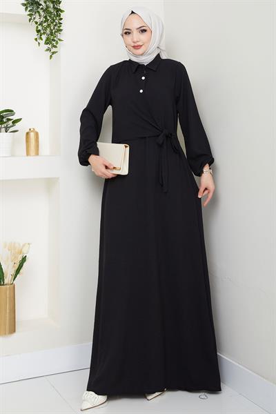 Yandan Bağlamalı Ayrobin Elbise Siyah HM2729
