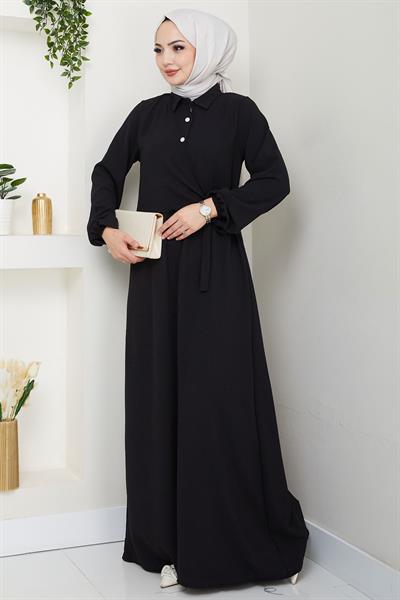 Yandan Bağlamalı Ayrobin Elbise Siyah HM2729