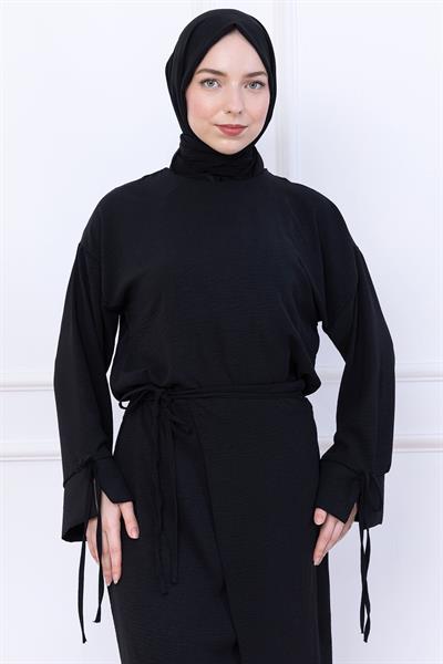 Yandan Bağlamalı Ayrobin Etekli Takım Siyah HM2738