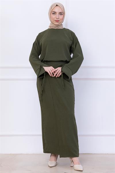 Yandan Bağlamalı Ayrobin Etekli Takım Haki HM2738