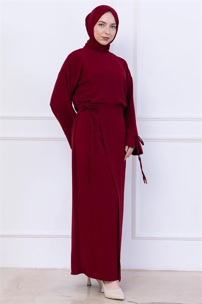 Yandan Bağlamalı Ayrobin Etekli Takım Bordo HM2738