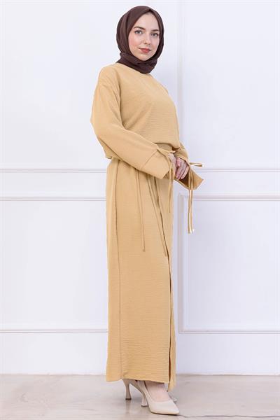 Yandan Bağlamalı Ayrobin Etekli Takım Bej HM2738