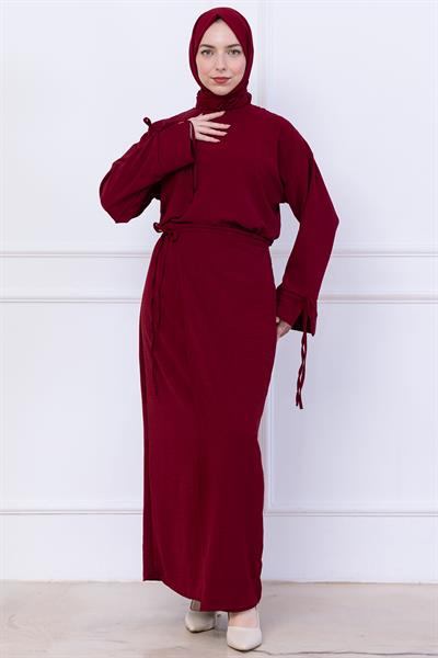 Yandan Bağlamalı Ayrobin Etekli Takım Bordo HM2738