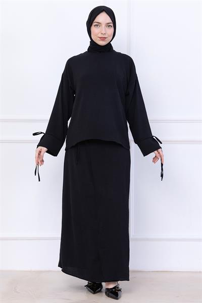 Yandan Bağlamalı Ayrobin Etekli Takım Siyah HM2738